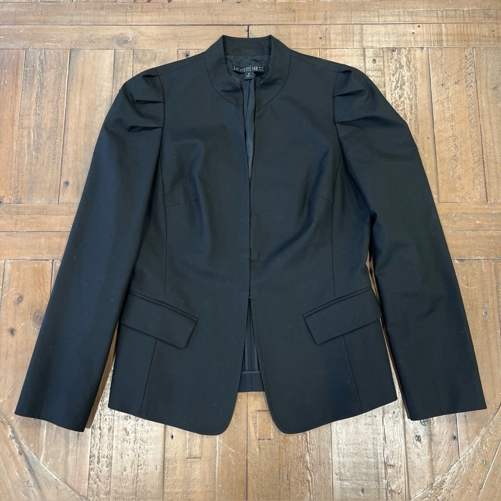Lafayette 148 New York black band neck fitted cotton blazer jacket women’s 8